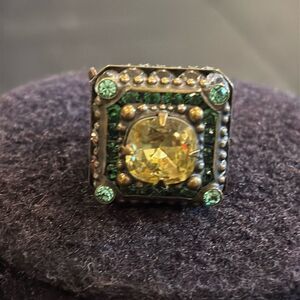 Sorelli Colorful Rhinestone Vintage Look Adjustable Cocktail Ring Scroll​​